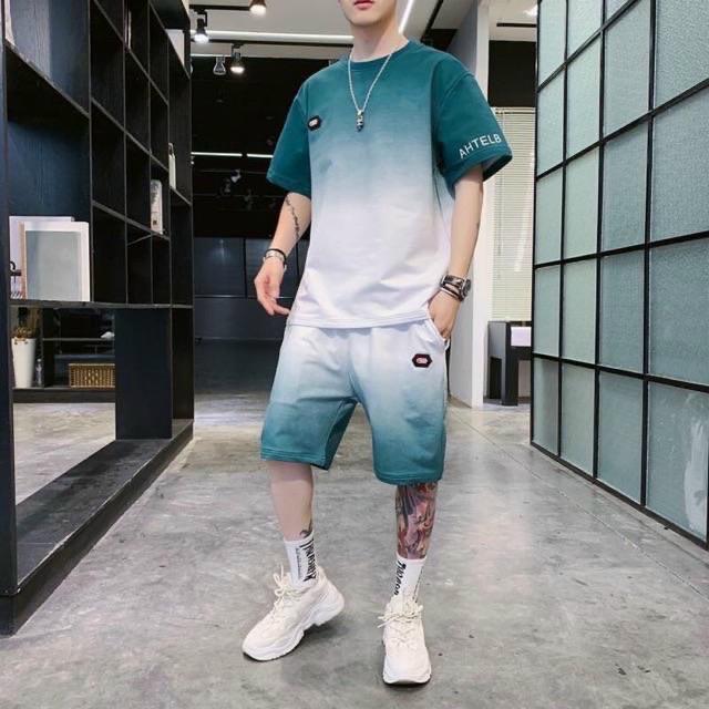 Set Đồ Thun Nam Thể Thao Mùa Hè Loang màu Kiểu Dáng Năng Động Hàn Quốc thích hợp đi chơi mặc nhà