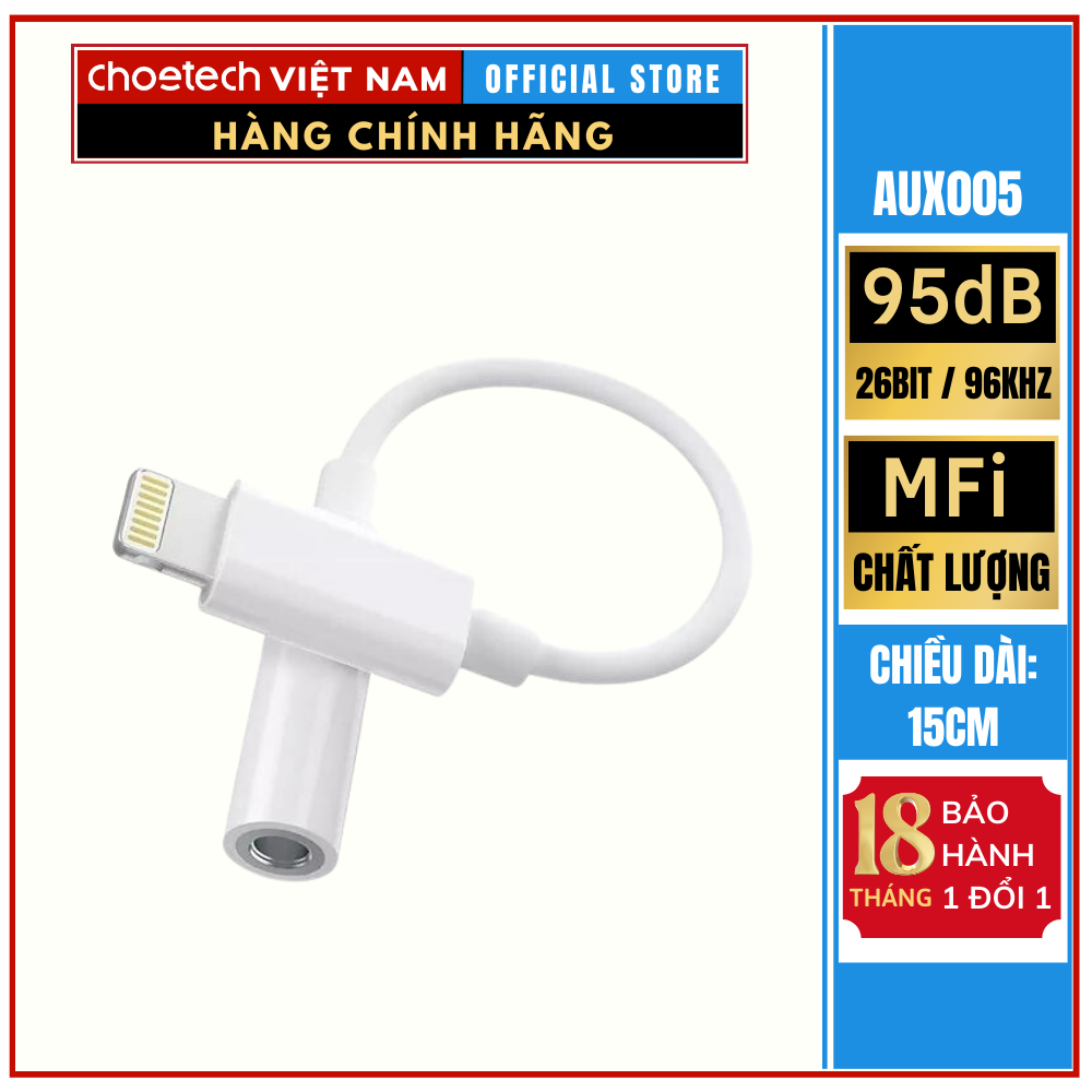 Cáp CHOETECH AUX005 chuyển đổi từ cổng IP ra 3.5mm  (HÀNG CHÍNH HÃNG)