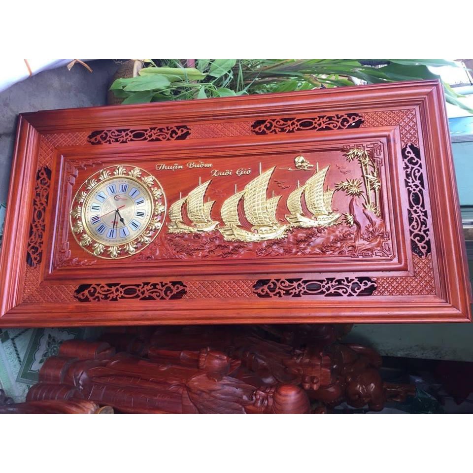 Tranh Đồng Hồ Thuận Buồn Xuôi Gió Dát Vàng 67x127