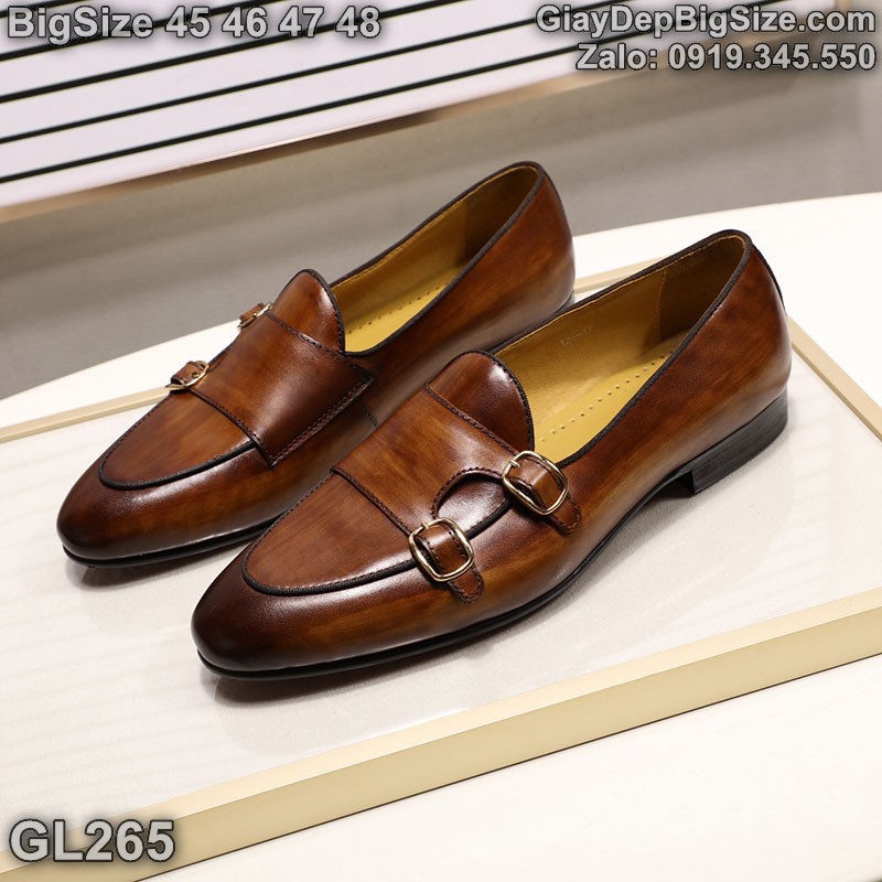 Giày tây lười Monk Strap, giày da công sở cỡ lớn 45 46 47 48 cho nam chân to. Big size handmade loafers for wide feet