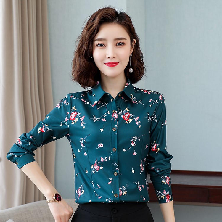 Áo sơ mi nữ thời trang công sở ARCTIC HUNTER, áo sơ mi thiết kế dài tay hoạ tiết hoa lá AH15