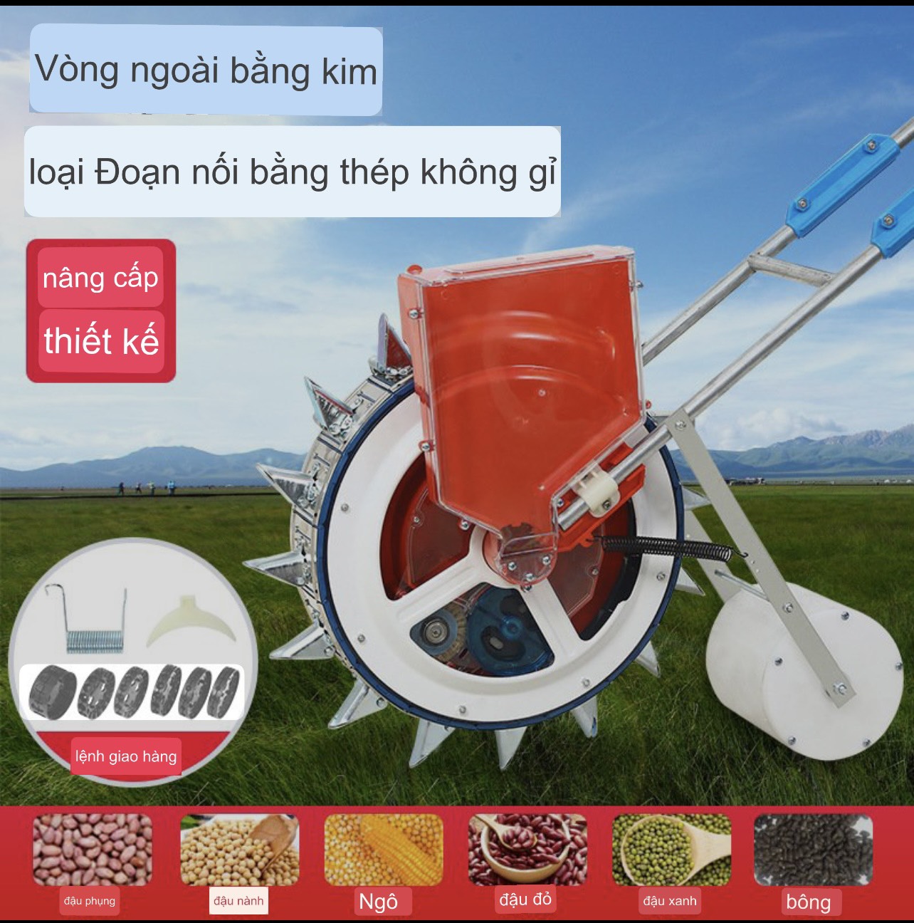 Máy Tra Lạc Đậu Phộng 16 Mỏ Khung Kim Loại Chắc Chắn Gieo Thay Đổi Được Khoảng Cách Tối Thiểu 10cm Gieo Ngô Bắp