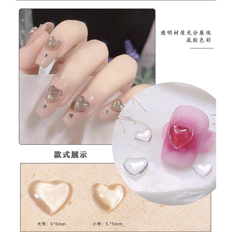 Set 100 Trái Tim Quả ĐàoTrong Suốt Pha Lê Đính Móng