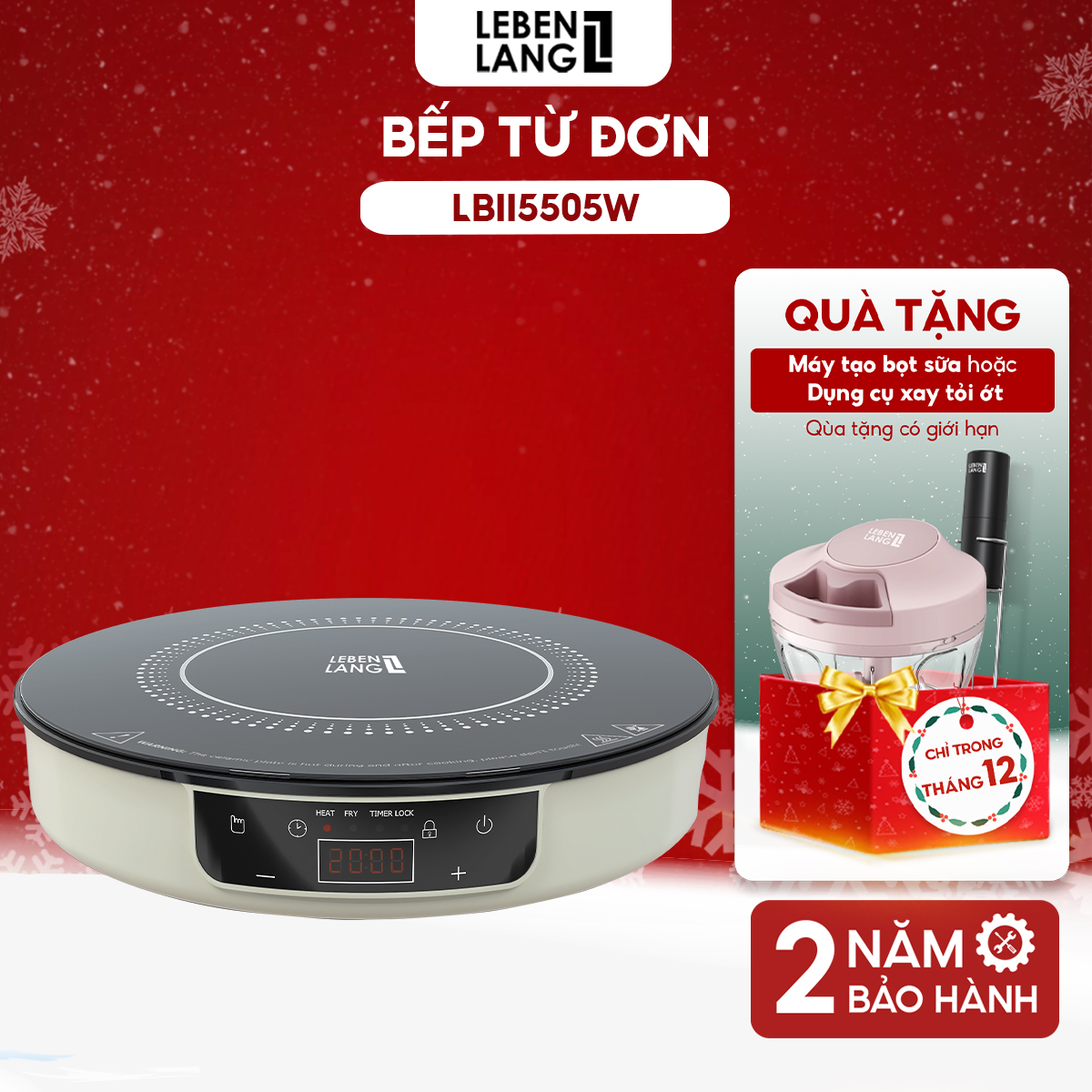 Bếp Từ Đơn Lebenlang Lbii5505S Mặt Kính Chịu Lực, Có Chức Năng Hẹn Giờ, Cài Đặt Thời Gian Nấu, Công Suất 2000W - Hàng Chính Hãng - Màu Trắng