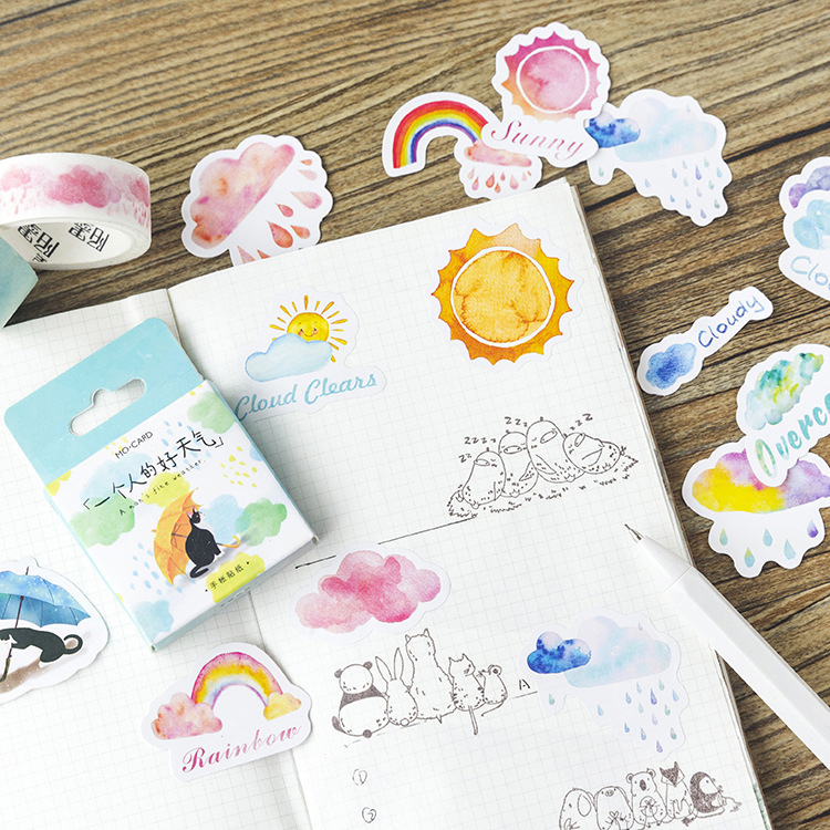 Sticker hộp 46 miếng dán - Thời Tiết - Hộp nhãn dán trang trí sổ tay bullet journal - M023