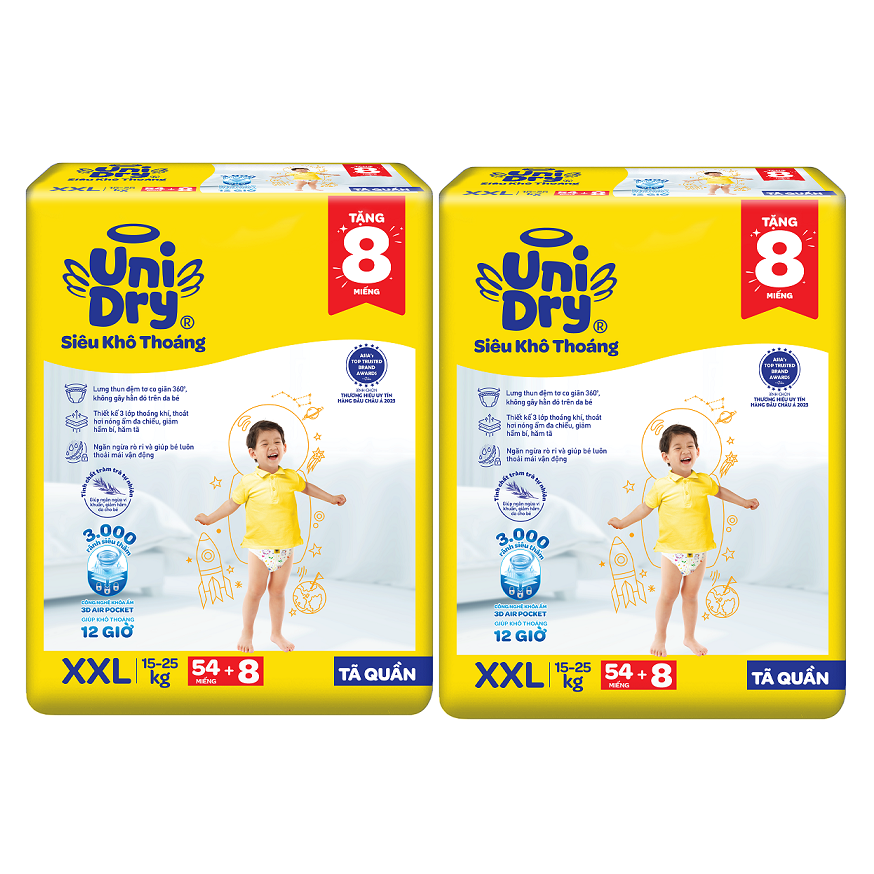 Combo 2 Tã quần UniDry Siêu khô thoáng gói Jumbo mới size XXL