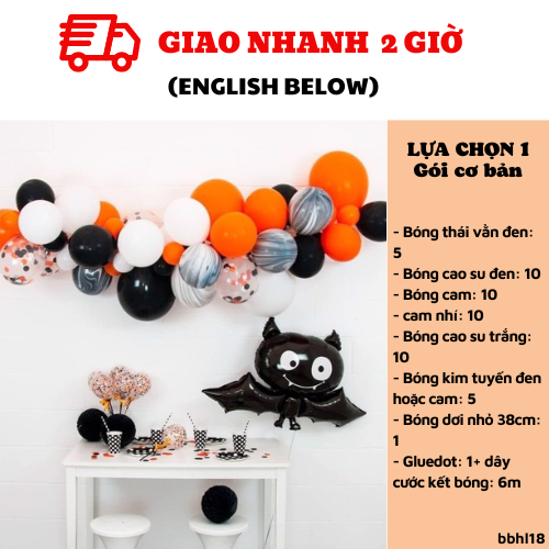 Bộ bong bóng trang trí Halloween màu đen cam bbhl18