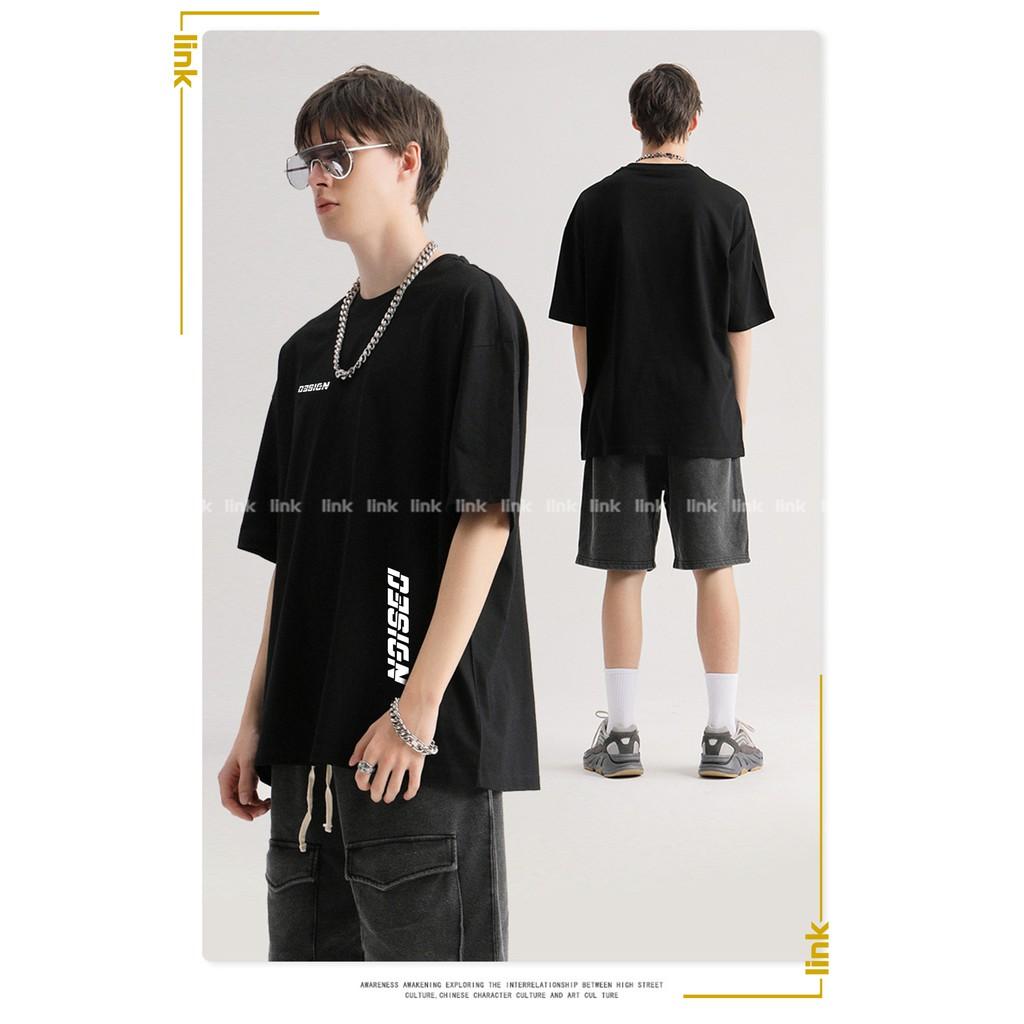 Áo phông tay lỡ DESIGN đen phong cách sport unisex