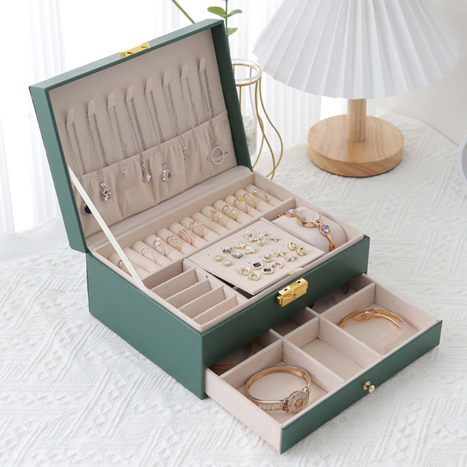 Dual Layer Jewelry Storage Box Showcase Large Necklace Rings Pendant