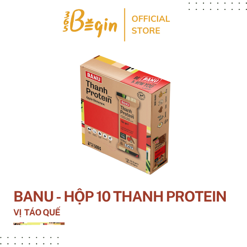 HỘP 10 THANH NĂNG LƯỢNG PROTEIN TỰ NHIÊN BANU TÁO QUẾ DÀNH CHO NGƯỜI TẬP THỂ THAO, NGƯỜI BẬN RỘN