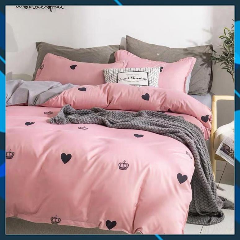 Bộ chăn ga Cotton Poly tim vương miện - mẫu mới phong cách Hàn Quốc