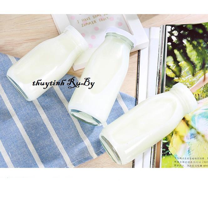 Chai thủy tinh đựng sữa 200ml nắp thiếc, Bình nước thủy tinh