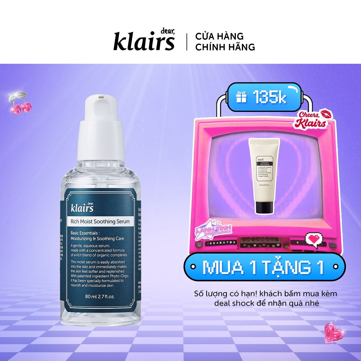 Tinh chất dưỡng da Dear, Klairs Rich Moist Soothing Serum 80ml