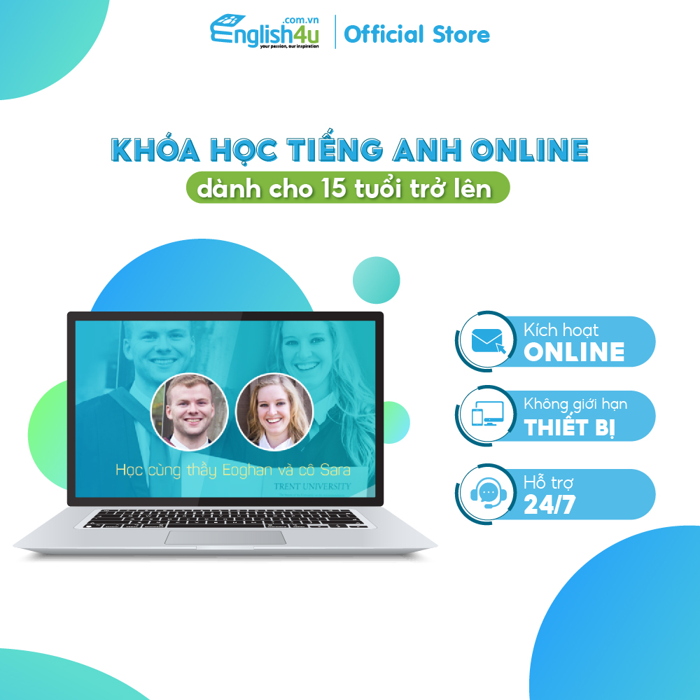 Hình ảnh [Trọn đời] E-voucher khóa học tiếng Anh trực tuyến dành cho độ tuổi 16 trở lên ENGLISH4U Hỗ trợ kích hoạt online