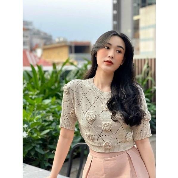 Áo len croptop hoa nổi