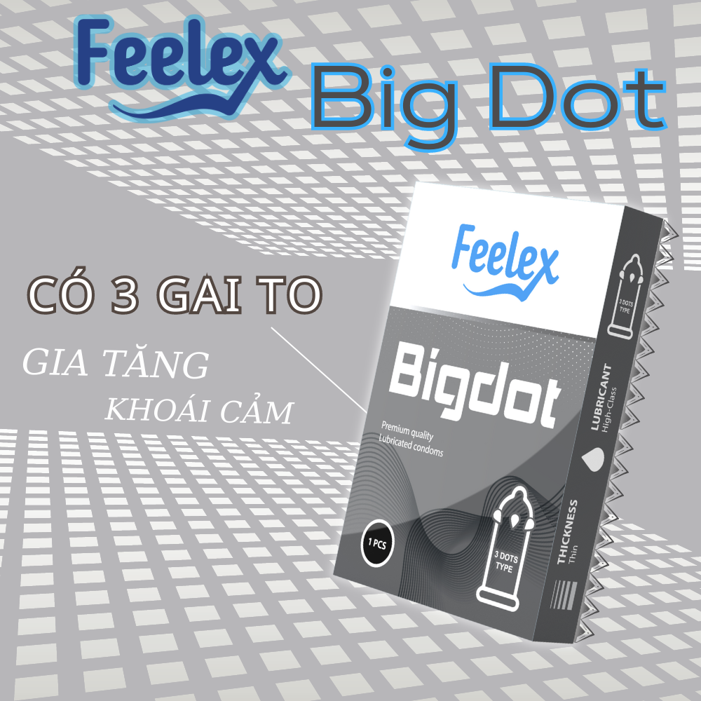 Bao cao su Feelex Bigdot Gân Gai Bi lớn nhiều gel bôi trơn, Hộp 1 bcs