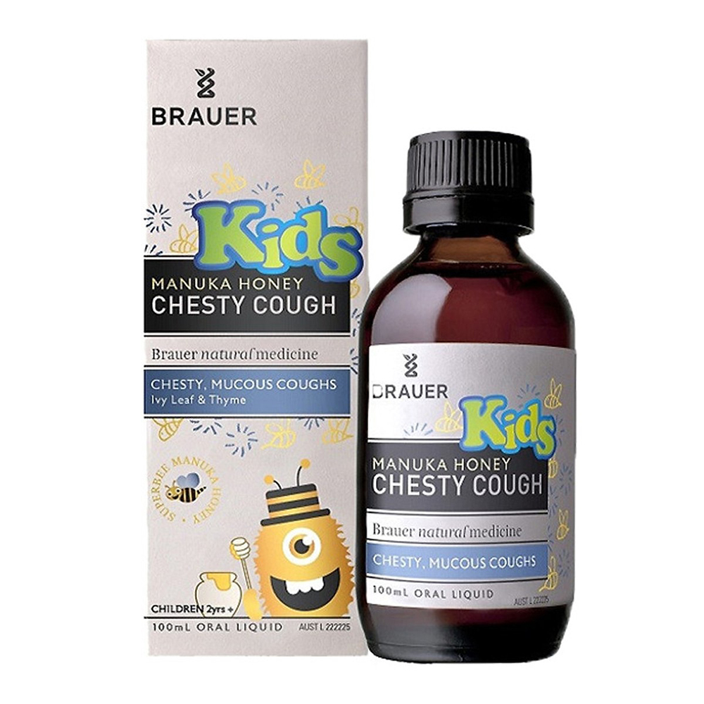 2 hộp siro giúp giảm ho, long đờm cho trẻ từ 2 tuổi Brauer Kids Manuka Honey Chesty Cough (100 ml)