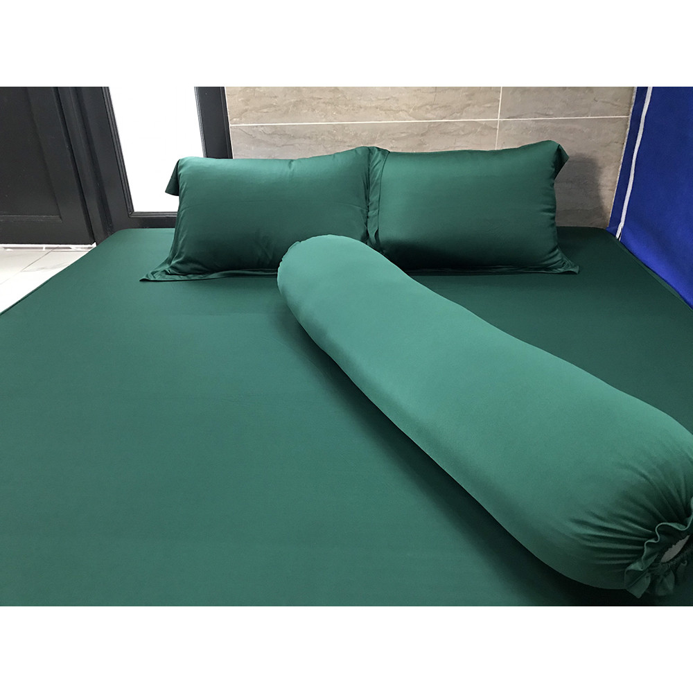 Bộ ga gối thun trơn xanh đậm