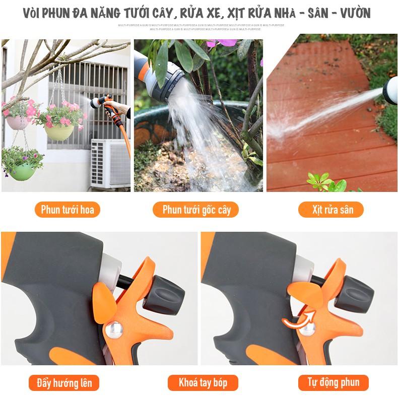 Vòi tưới cây đa năng Raco. Từ 3 - 20 mét. Ống nước kết cấu 3 lớp chống gập, chống xoắn, vòi 8 kiểu phu