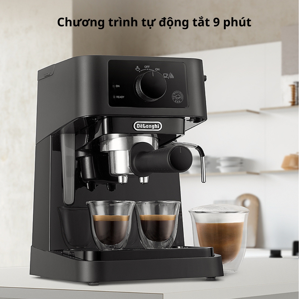 Máy pha cà phê Espresso Delonghi EC235.BK công suất 1100W đánh bọt sữa, tạo lớp kem capuchino, Latte - Hàng nhập khẩu