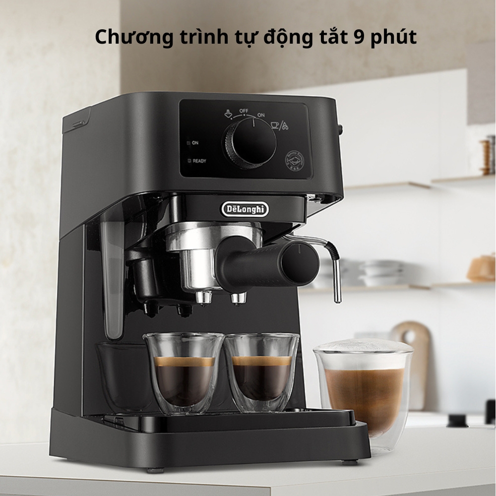 Máy pha cà phê Espresso Delonghi EC235.BK Công suất 1100W dung tích 1L pha Espresso đánh bọt sữa capuchino, latte - Hàng nhập khẩu
