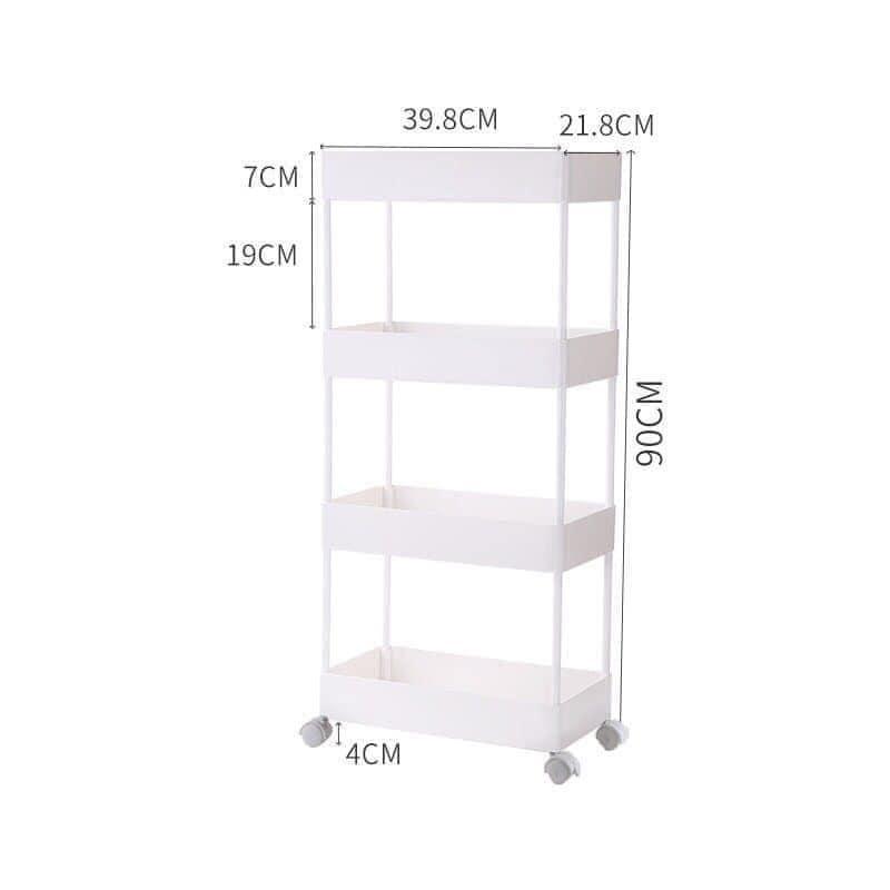 Kệ Đa Năng 4 Tầng Lắp Ghép Có Bánh Xe Di Chuyển Để Đồ Nhà Tắm, Nhà Bếp, Sắp Xếp Decor Đồ Nhà Cửa.