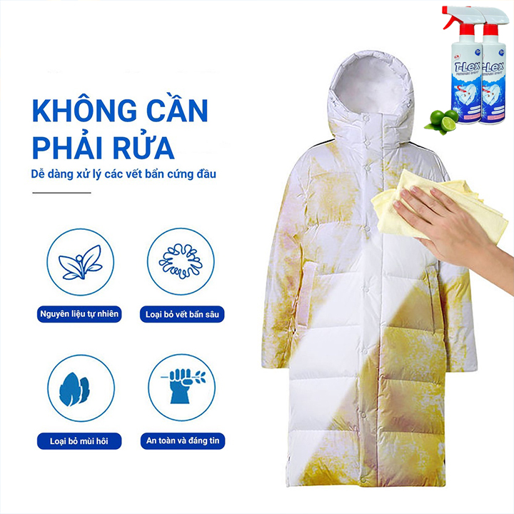 Chai Tẩy Trắng Quần Áo T-LEX 500ml, Tẩy Mốc, Ố Vàng, Không Phai Màu - Dùng Cả Vải Trắng, Màu