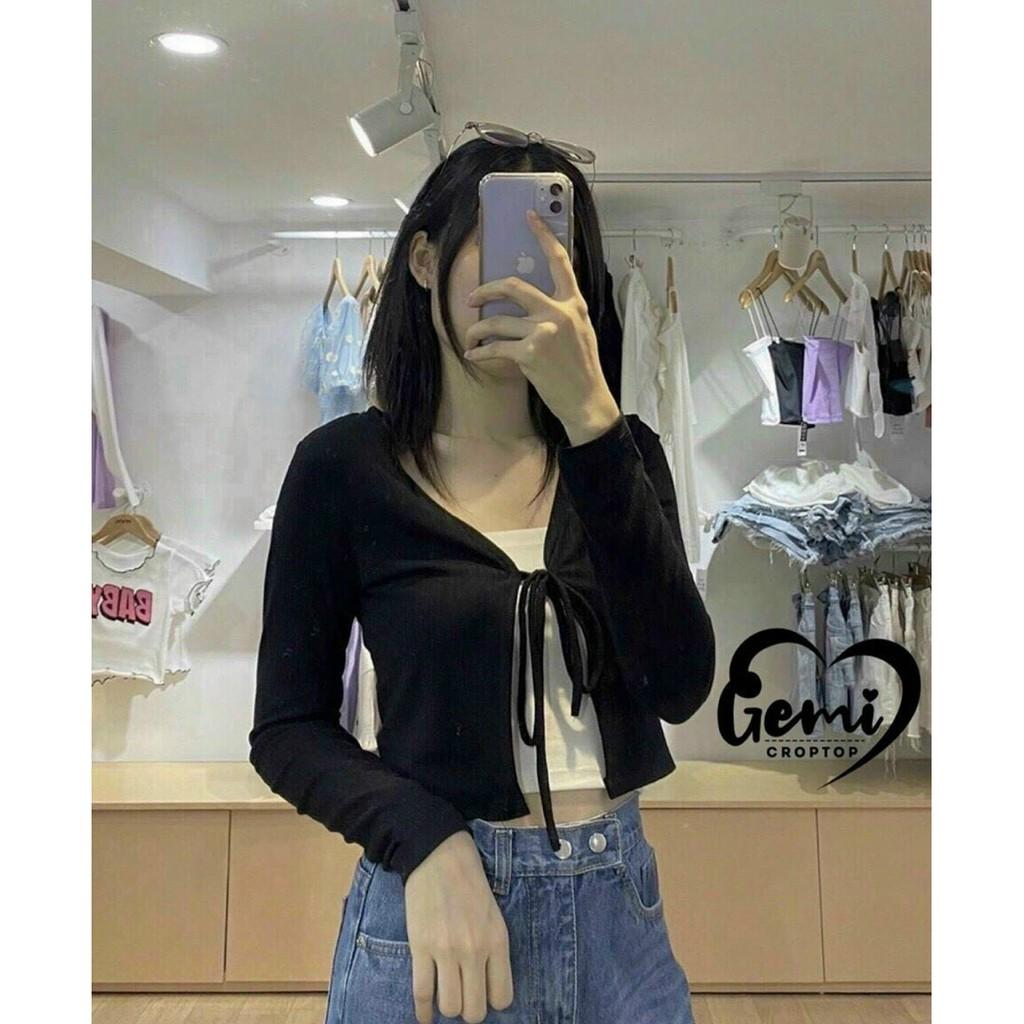 Áo kiểu tay dài phối buộc dây trước sexy