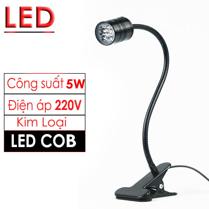 Đèn kẹp đọc sách đầu giường BOLUX 5W-220V, Bóng Led COB ánh sáng chiếu rọi tập trung, Thân đèn Kim loại uốn 360 độ