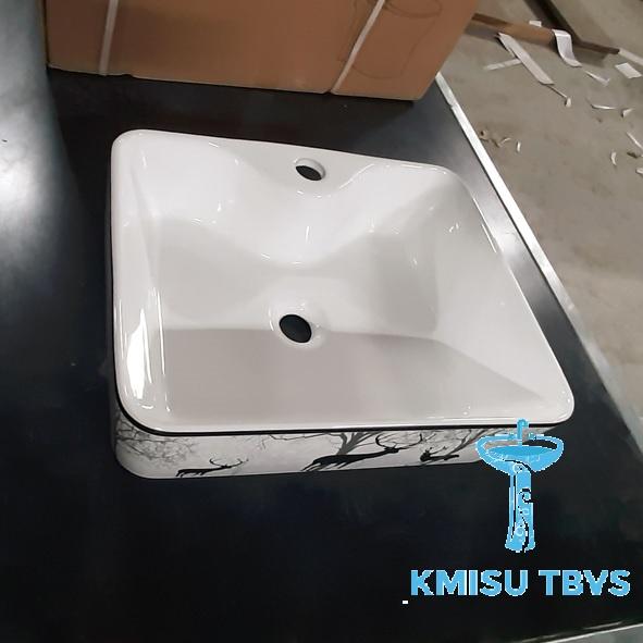 Chậu Lavabo, chậu rửa mặt bàn đá, chậu labo hình CN 3 con hươu - KMISU thiết bị vệ sinh