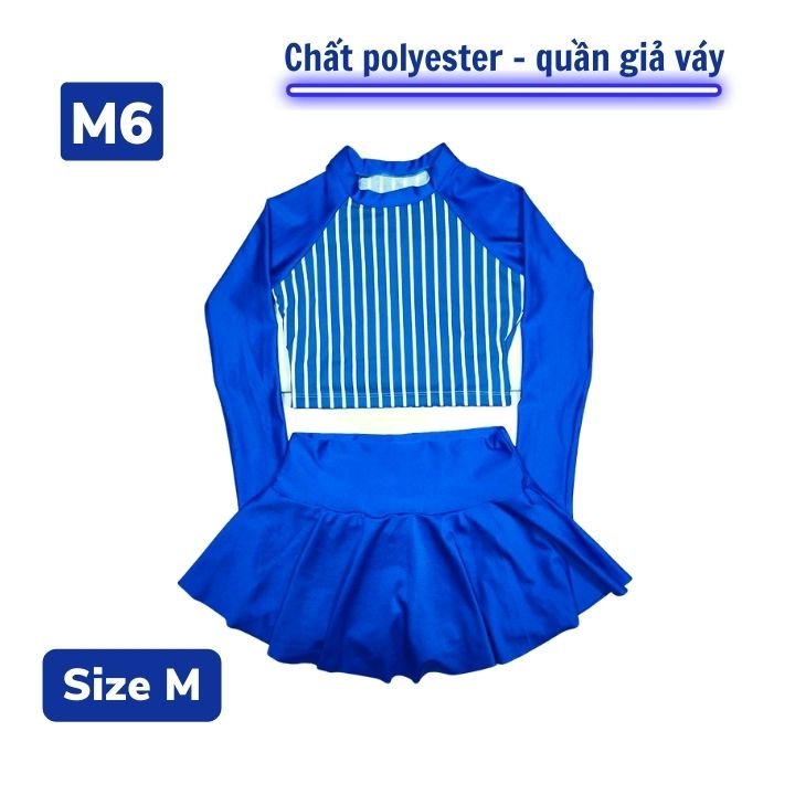 Hình ảnh Đồ bơi tay dài cho bé gái kín đáo từ 30-50kg - chân váy cạp cao - HN.Store