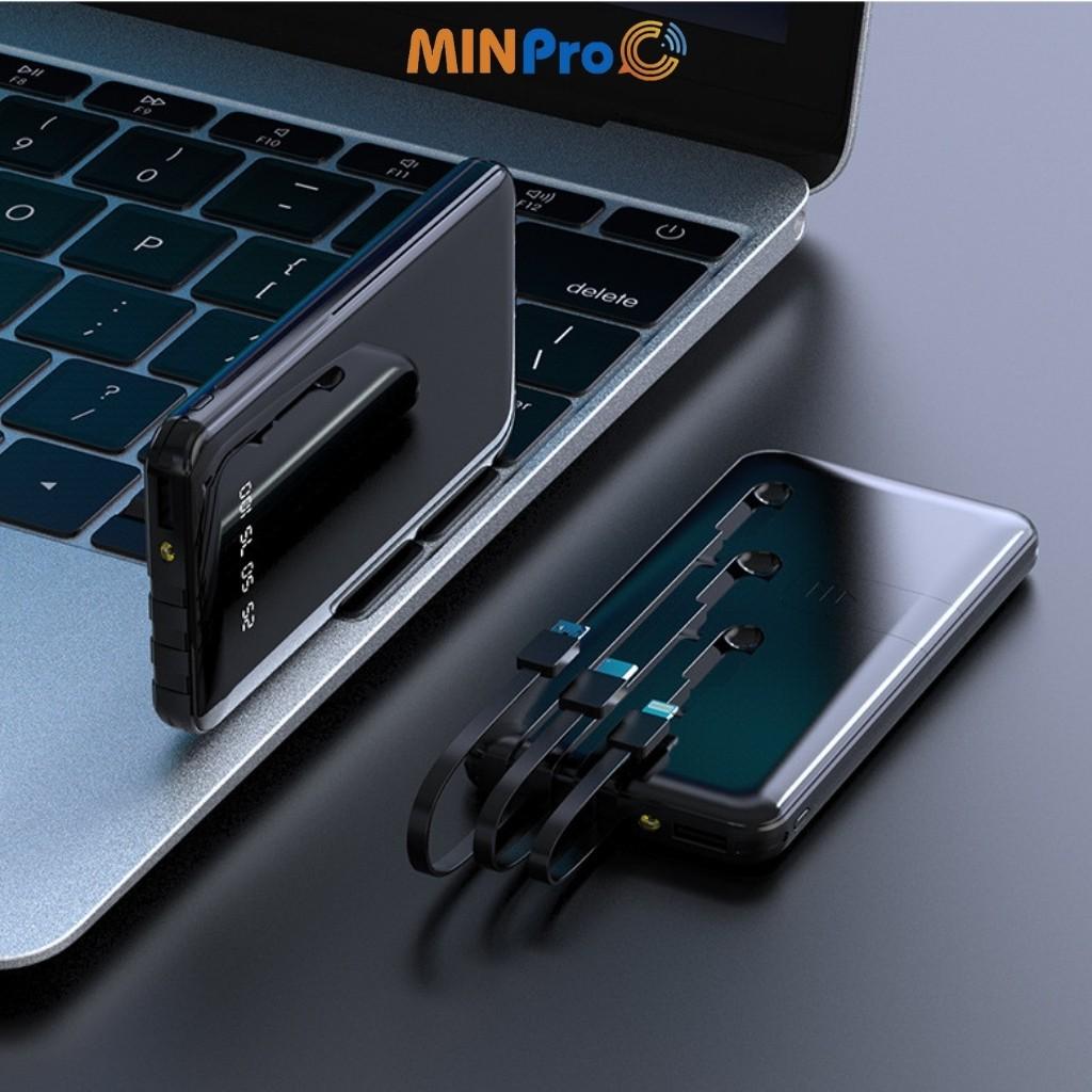 Pin sạc dự phòng 30000mAh hình chữ nhật mini,hỗ trợ sạc nhanh, tặng kèm dây cáp 3 đầu và có miếng đỡ điện thoại - MINPRO