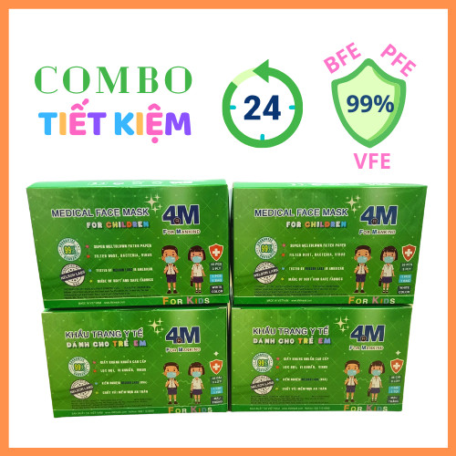 Combo Tiết Kiệm - 4 hộp Khẩu Trang Trẻ Em kháng khuẩn 4M ForMankind màu trắng - Đóng gói riêng từng cái - Thương hiệu 4M - Chuẩn quốc tế, lọc bụi, lọc khuẩn BFE - VFE - PFE &gt;99%, kiểm định bởi Nelson Labs (Mỹ)