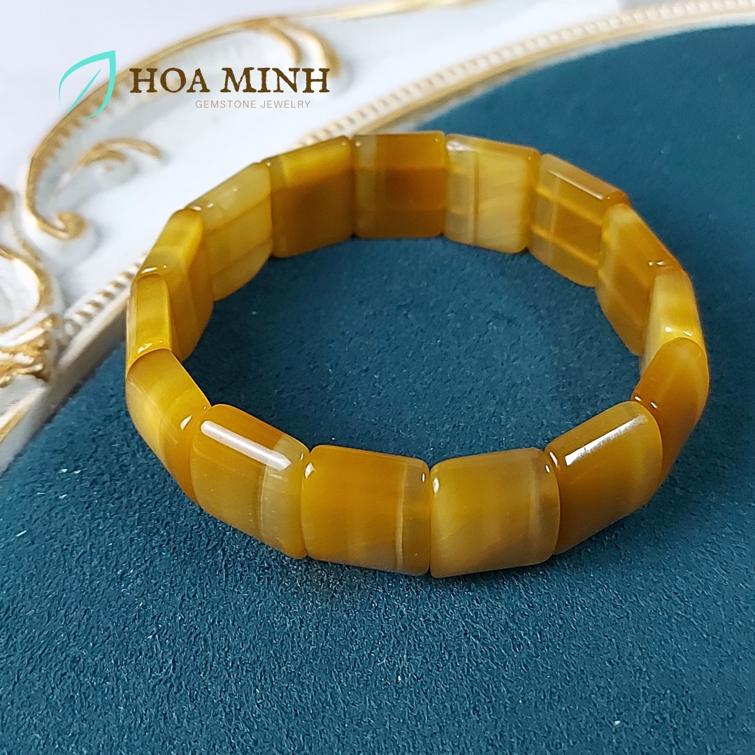 Vòng tay đá Mắt Hổ Vàng Tâm tự nhiên kiểu bản vuông đẹp size 13x16mm dày 5.5 li chất 6A VIP hợp mệnh Thổ, Kim