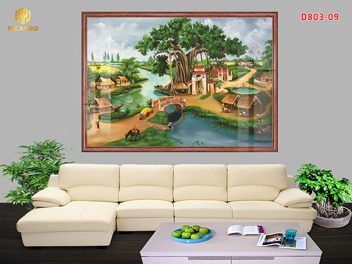Tranh kính cường lực Làng quê D803 08