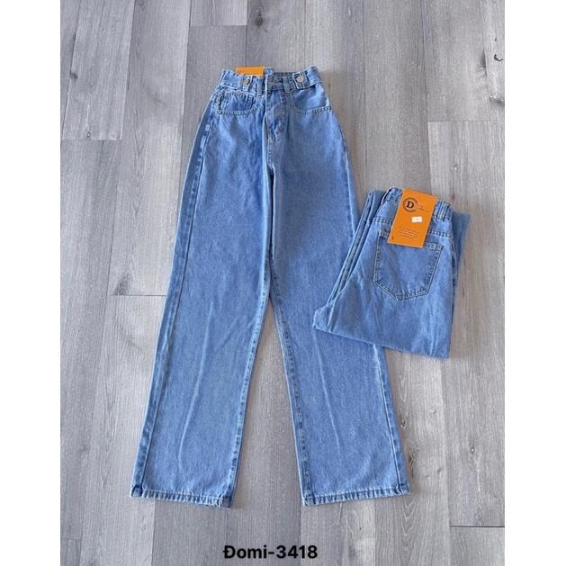 Quần jean nữ ống suông cạp cao màu xanh kiểu lưng MS 3417-3418