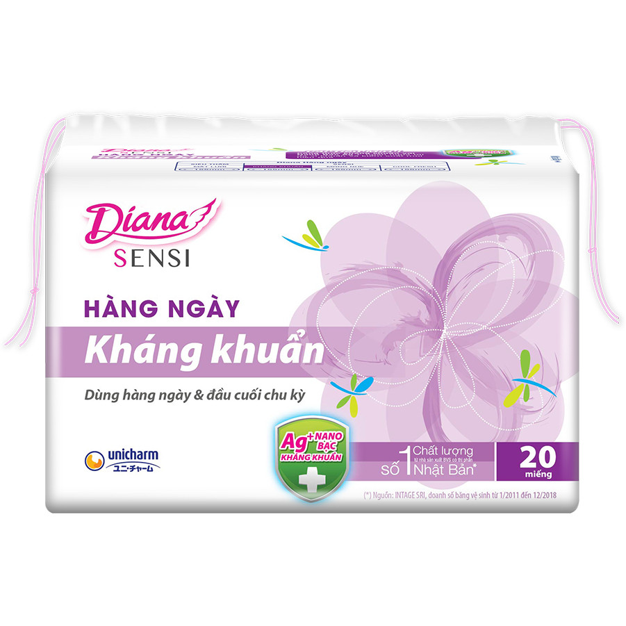 Băng Vệ Sinh Diana Daily Sensi Siêu Thấm Kháng Khuẩn (Gói 20 Miếng)