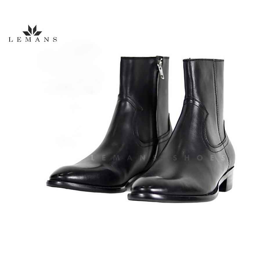 Giày da bò Zip (Harness) Boots Black LeMans ZB01B, phối đai xích tạo thành 3 đôi Harness, bảo hành 24 tháng