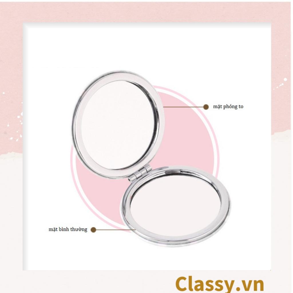 Gương trang điểm cầm tay size lớn 7.2 X 7.2 CM họa tiết thêu 2 mặt Classy với nhiều họa tiết đáng yêu sang trọng PK1562