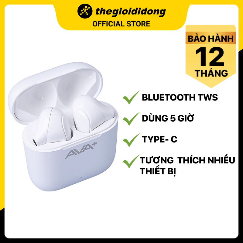 Tai nghe Bluetooth True Wireless AVA+ DS204A-WB Trắng - Hàng chính hãng