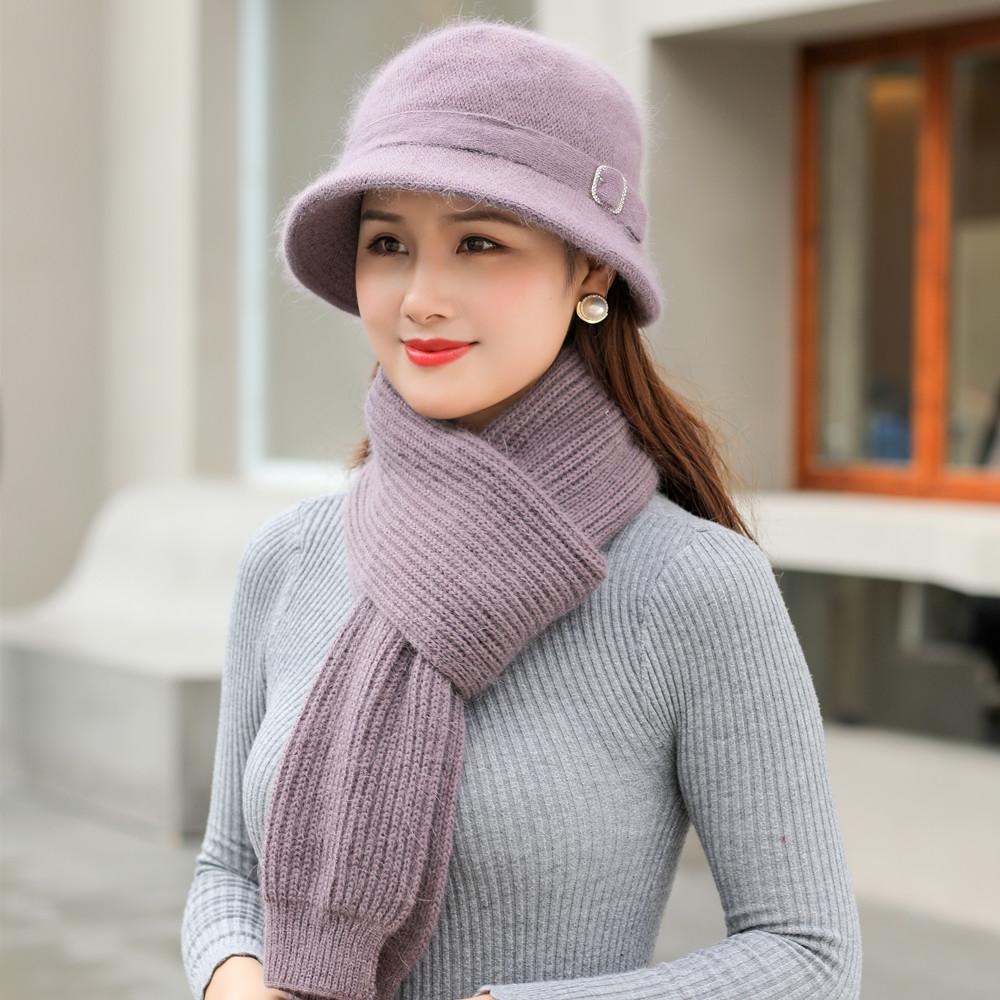 Phụ Nữ Mới Mùa Đông Mũ Giữ Ấm Nắp Thêm Lông Lót Nón & Khăn Choàng Ấm Bộ Mũ Cói Thời Trang Nữ lông Thỏ Dệt Kim Nón