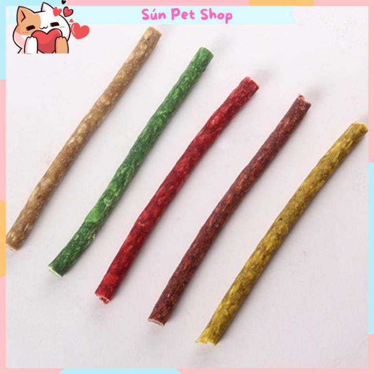 Đồ ăn vặt xương gặm sạch răng cho chó - Xương que tròn nhiều màu 12cm