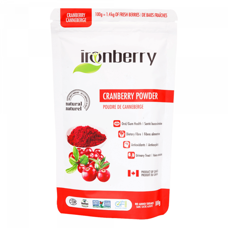 Bột nam việt quất nguyên chất nhập khẩu Canada không thêm đường bổ sung vitamin - IRONBERRY cranberry powder (100gr)