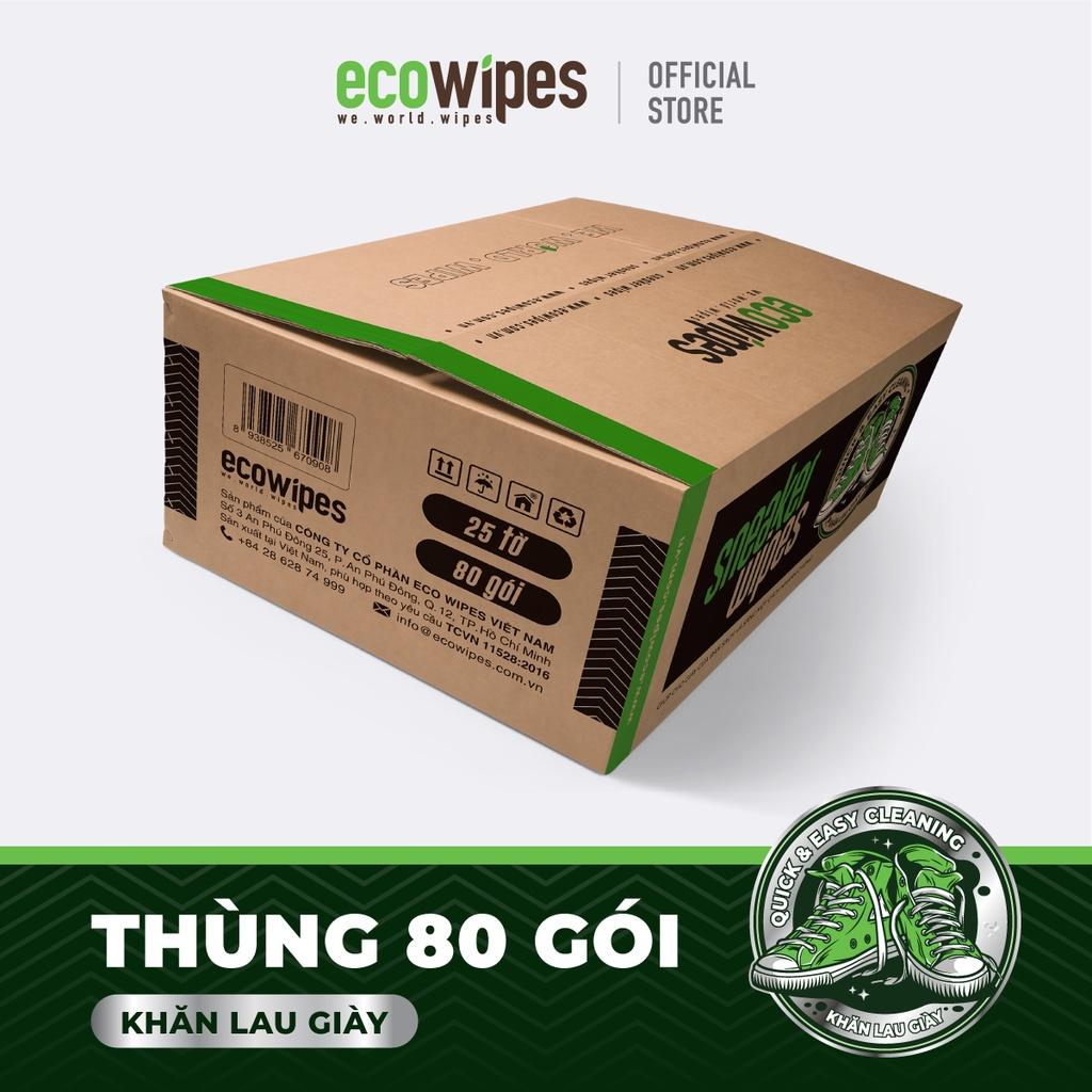 Thùng 80 gói khăn giấy ướt lau giày Sneaker Wipes gói 25 tờ làm sạch nhanh chóng các vết bẩn