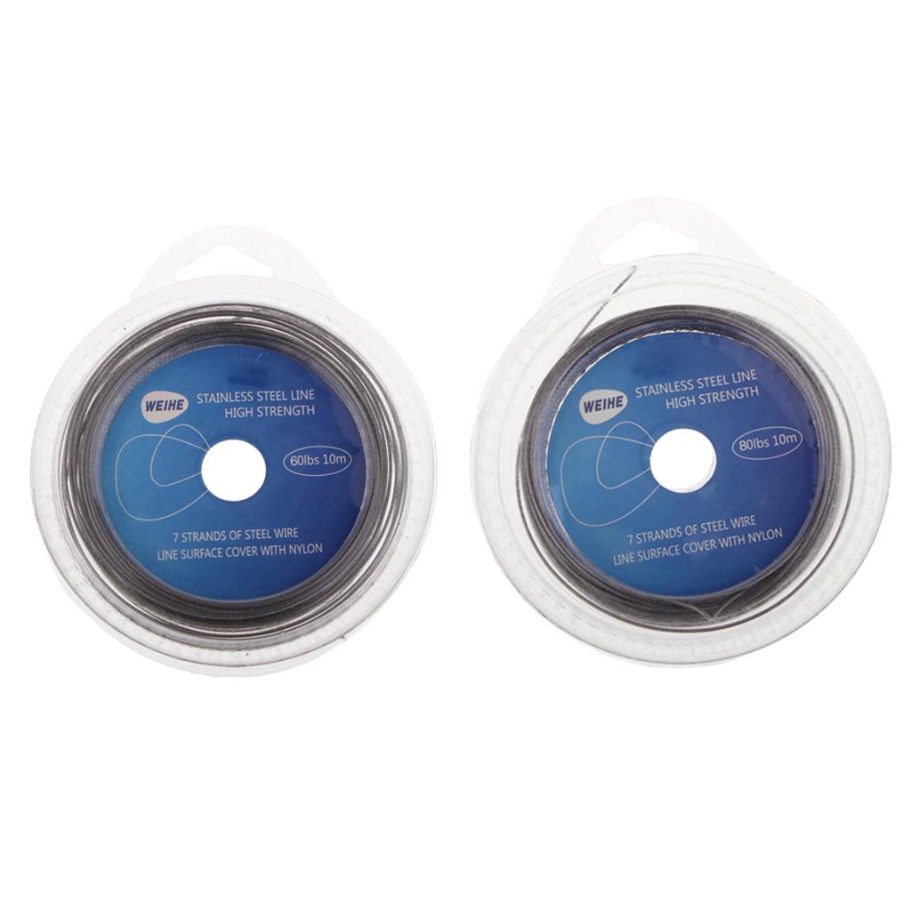2pcs Fishing Wire Leader Gear Nylon Coated Stainless Steel 10m/32feet Length
