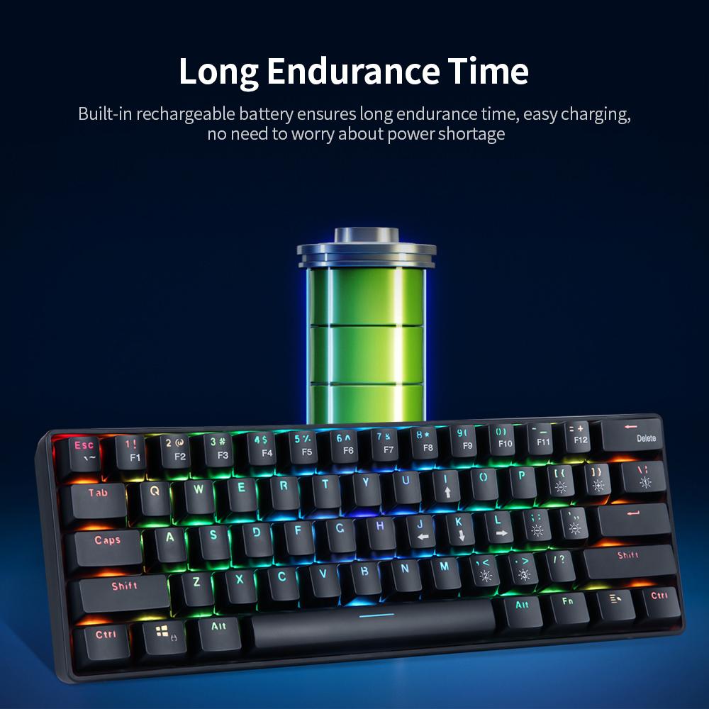 61 phím bàn phím cơ chế độ kép không dây USB 2.4G với hiệu ứng RGB