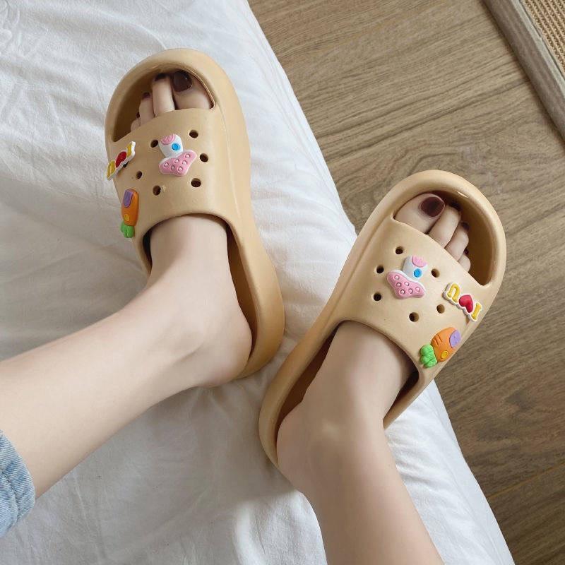 Dép bánh mì nữ đế cao, dép quai ngang kèm STICKER  dễ thương bản 2022 size 36&gt;41