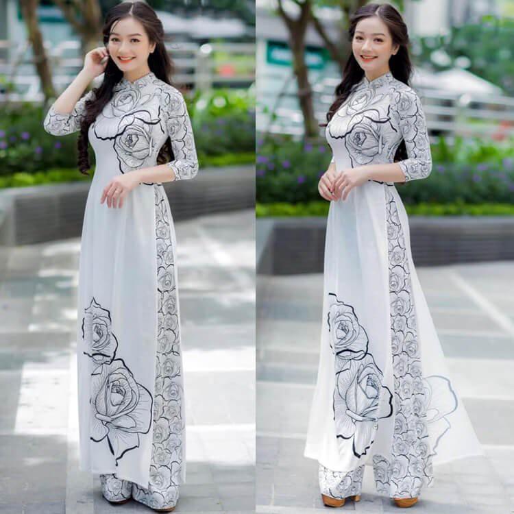 GIÁ XƯỞNG - Áo dài truyền thống hoa hồng