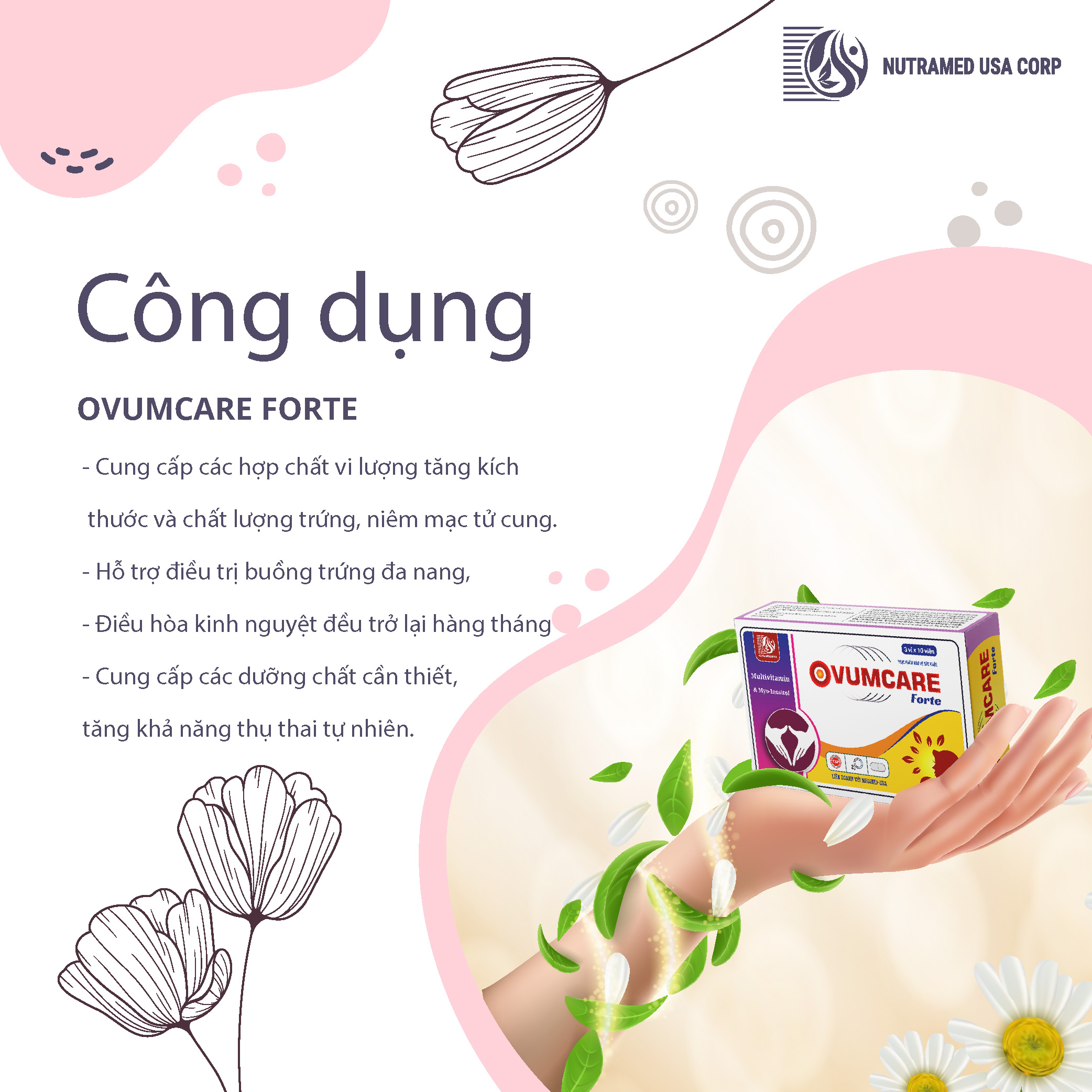 COMBO 5 HỘP OVUMCARE Forte - Viên uống tăng khả năng thụ thai tự nhiên - Hỗ trợ điều trị hiếm muộn, vô sinh ở nữ giới - Nhà máy liên doanh với Medinej - USA và đạt chuẩn GMP - WHO