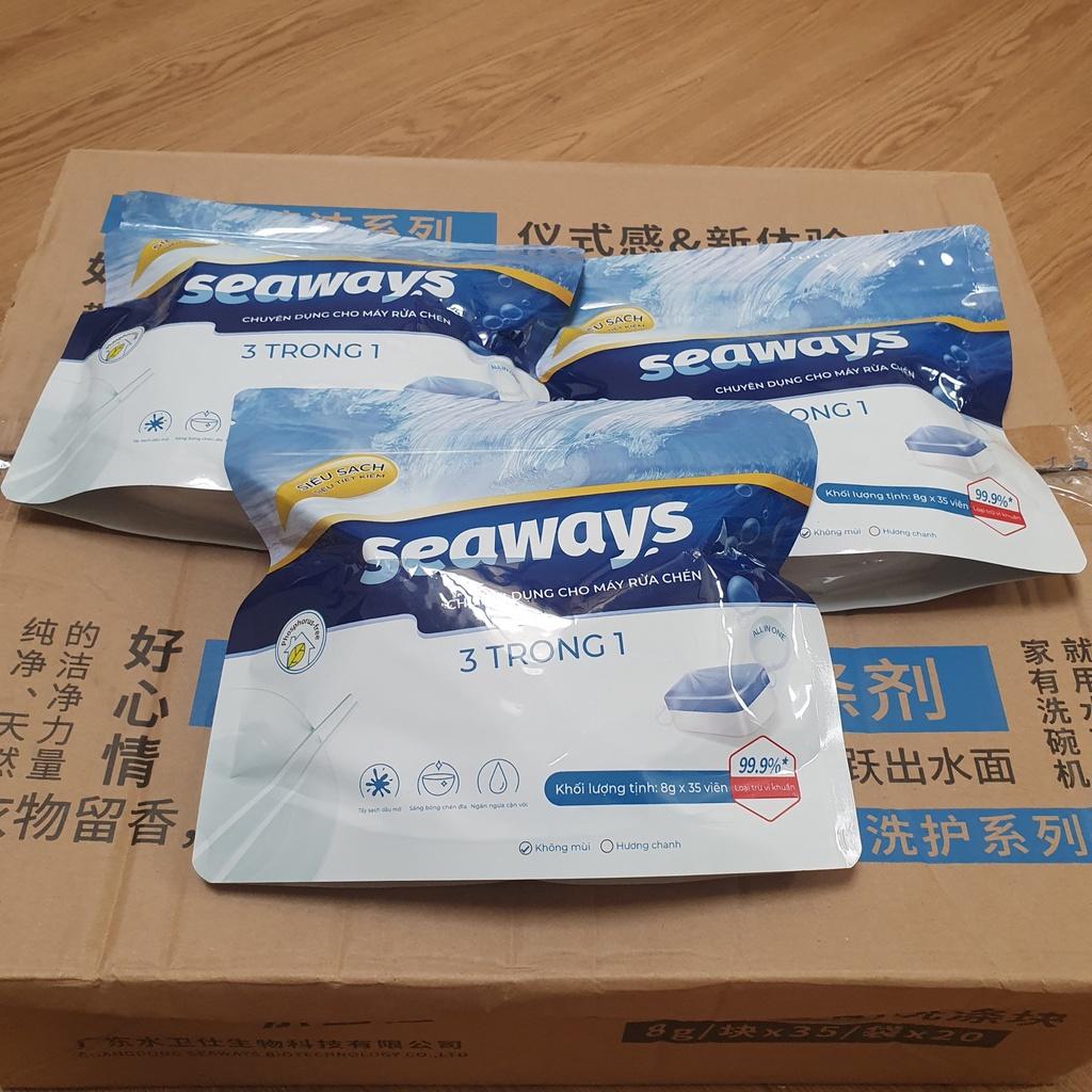 Thùng 20 túi viên rửa chén SEAWAYS 3 trong 1 - Dùng cho mọi loại máy rửa chén - (35 viên x 8gr)/túi
